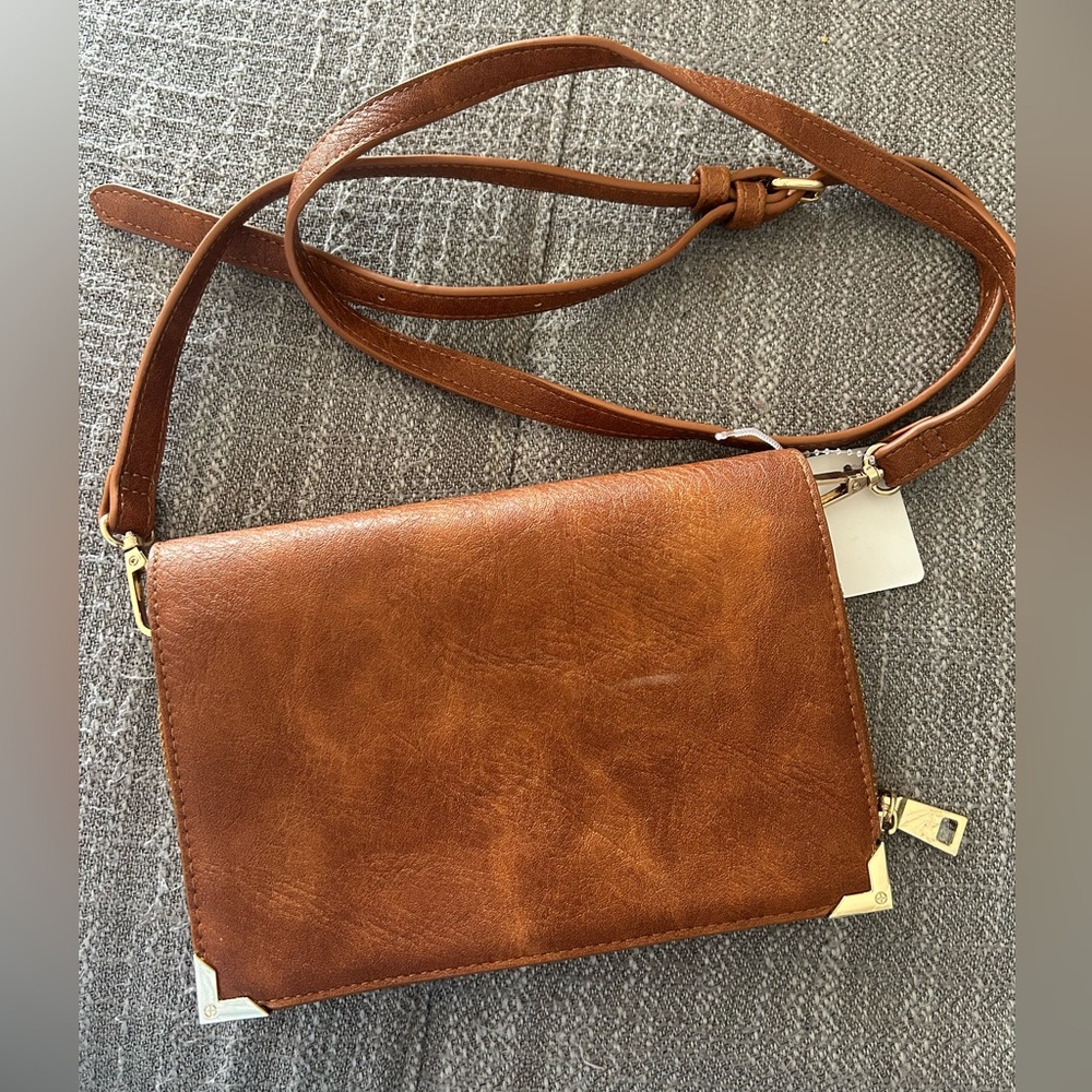 New! Elegant Brown Leather Crossbody Bag